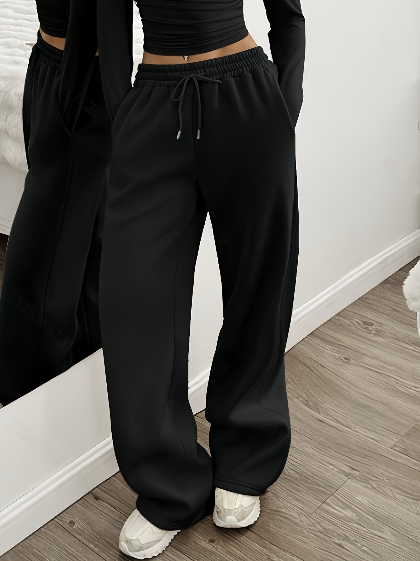 Effortless Coffee Brown Wide Leg Sweatpants for Women with High Waist Drawstring Relaxed Casual Style