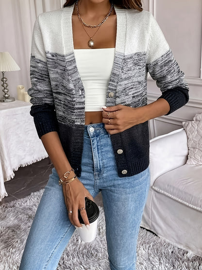 Comfortable Space Dye Cardigan Sweater for Women with V Neck Long Sleeve Button Front Cropped Knit Style