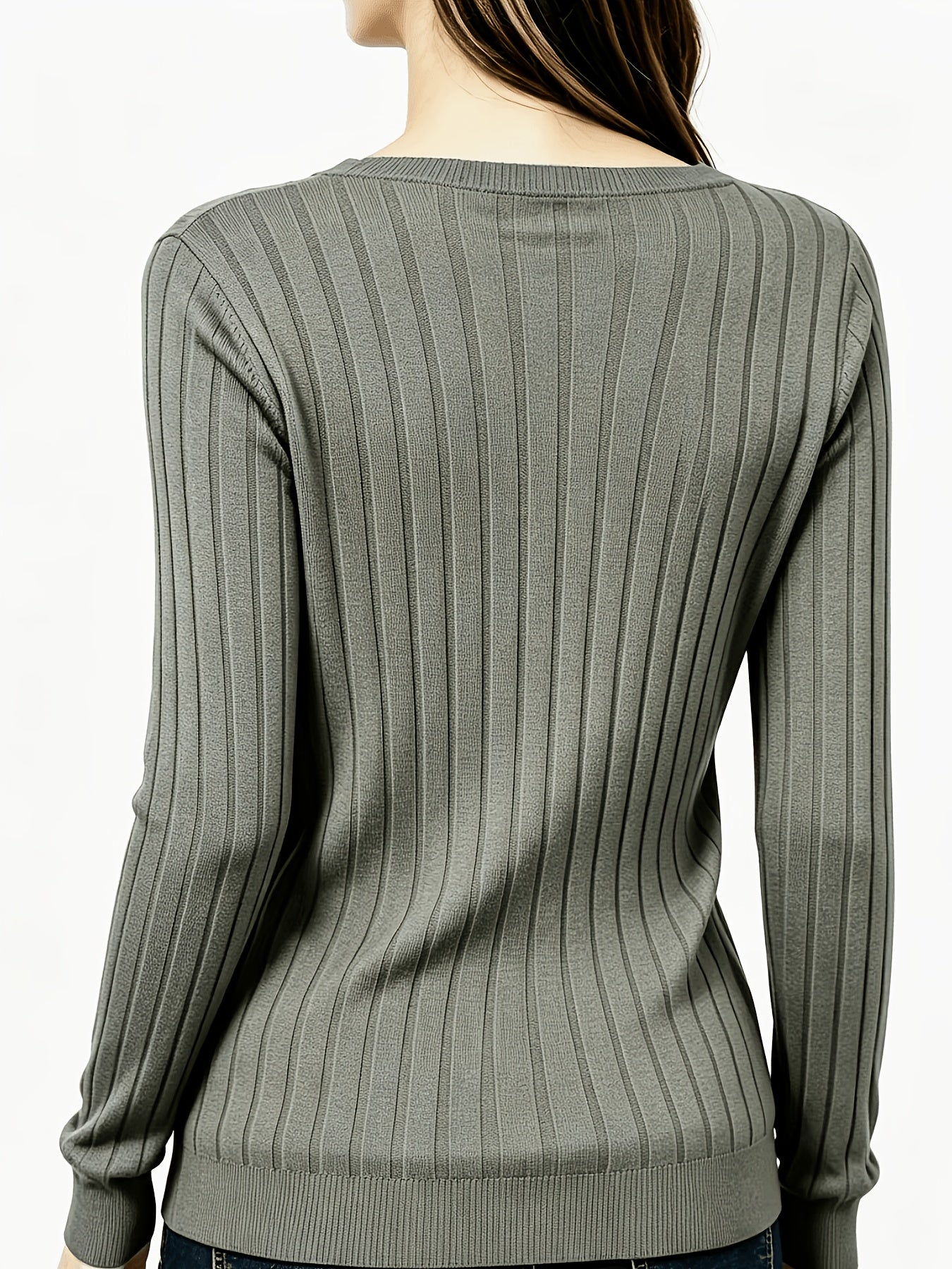 Comfortable Ribbed Knit Sweater for Women with V Neck Long Sleeve Relaxed Oversized Casual Style