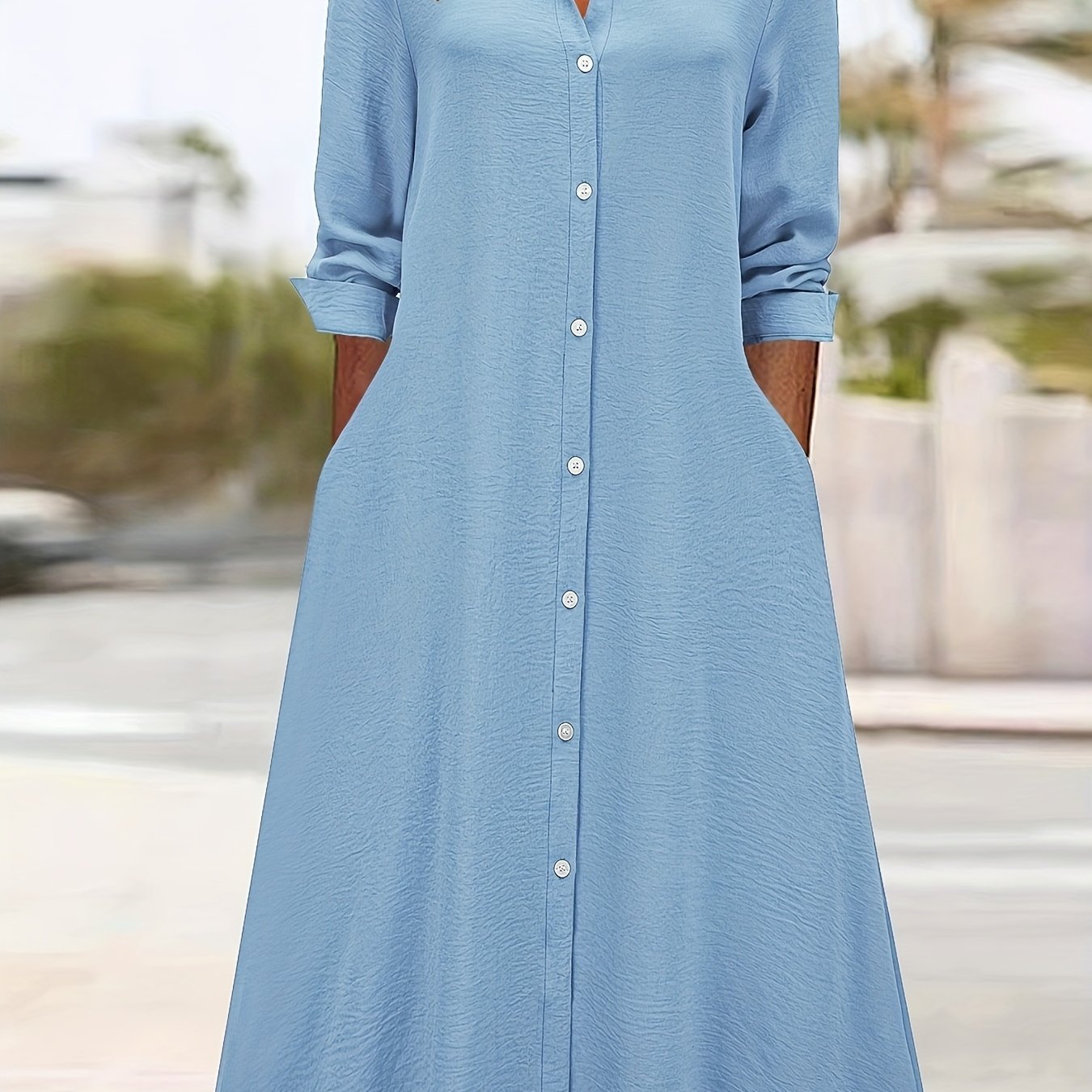 Effortless Shirt Dress for Women with Collar Long Sleeve Button Front Flowing Style