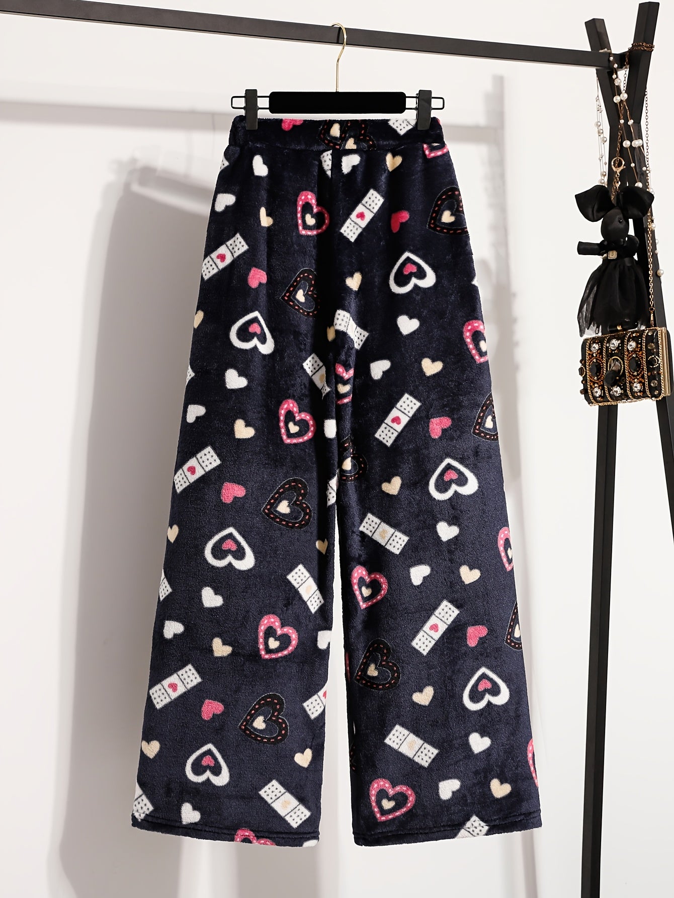 Comfortable Printed Fleece Pajama Pants for Women with High Waist Drawstring Wide Leg Cozy Style