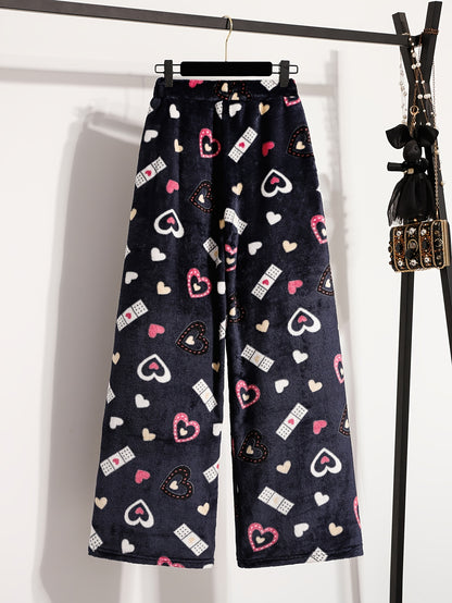 Comfortable Printed Fleece Pajama Pants for Women with High Waist Drawstring Wide Leg Cozy Style