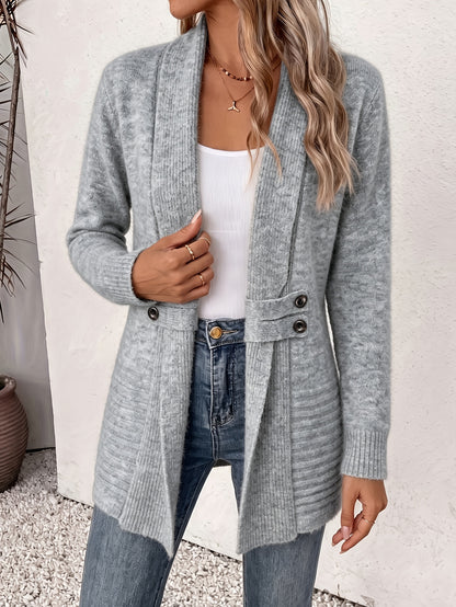 Comfortable Ribbed Cardigan Sweater for Women with Shawl Collar Long Sleeve Button Tab Oversized Knit Style