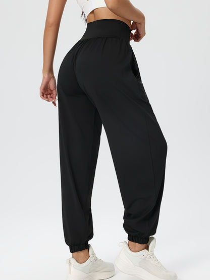 Effortless Black Jogger Pants for Women with High Waist Elastic Cuff Relaxed Fit Casual Style