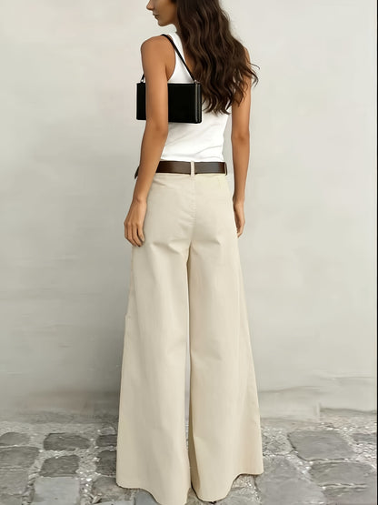 Effortless Wide Leg Pants for Women with High Waist Belted Relaxed Flowing Casual Style