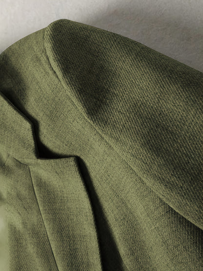Elegant Fern Green Blazer for Women with Notch Lapel Long Sleeve Striped Cuff Tailored Style