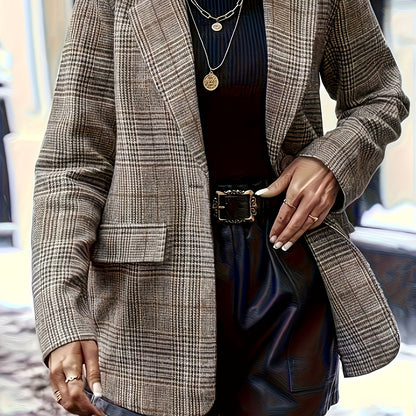 Effortless Plaid Blazer for Women with Notched Lapel Long Sleeve Oversized Relaxed Style