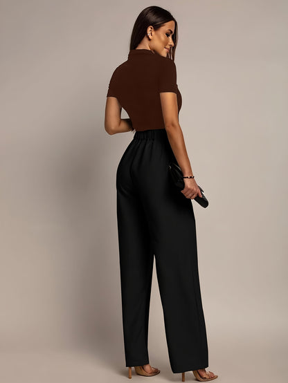 Elegant Wide Leg Trousers for Women with High Waist Pleated Front Tapered Ankle Relaxed Style