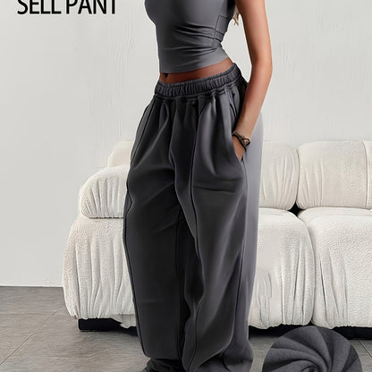 Comfortable Fleece Wide Leg Sweatpants for Women with High Waist Drawstring Relaxed Casual Style