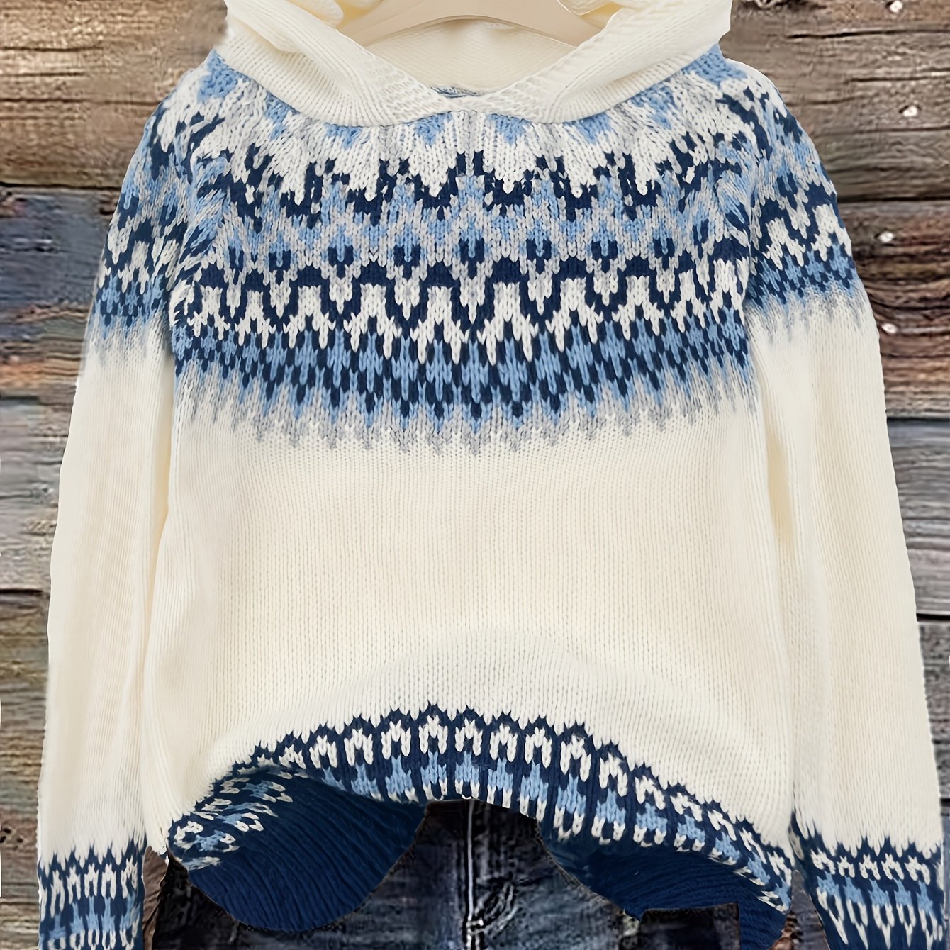 Comfortable Fair Isle Print Sweater for Women with Hooded Long Sleeve Relaxed Oversized Knit Style