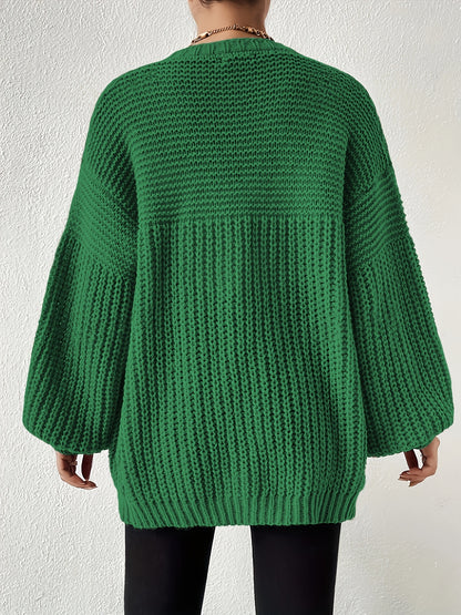 Comfortable Chunky Cardigan Sweater for Women with Open Front Balloon Sleeve Oversized Relaxed Knit Style