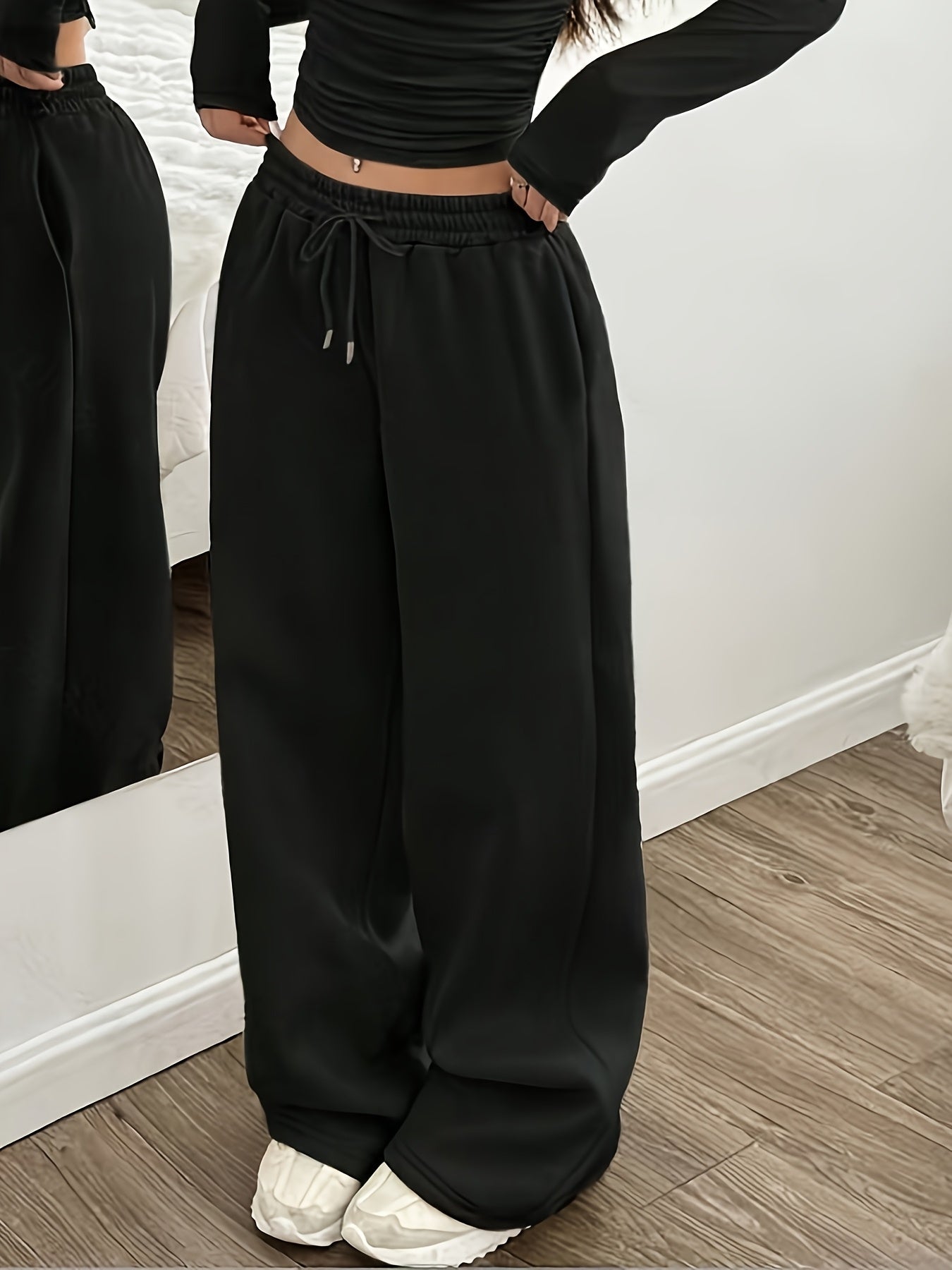 Effortless Coffee Brown Wide Leg Sweatpants for Women with High Waist Drawstring Relaxed Casual Style