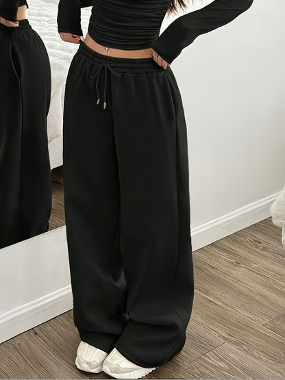 Effortless Coffee Brown Wide Leg Sweatpants for Women with High Waist Drawstring Relaxed Casual Style