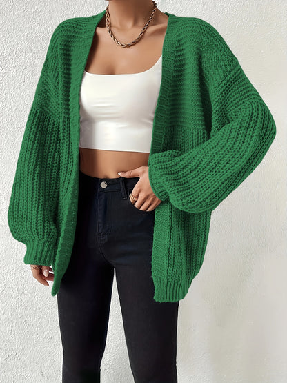 Comfortable Chunky Cardigan Sweater for Women with Open Front Balloon Sleeve Oversized Relaxed Knit Style