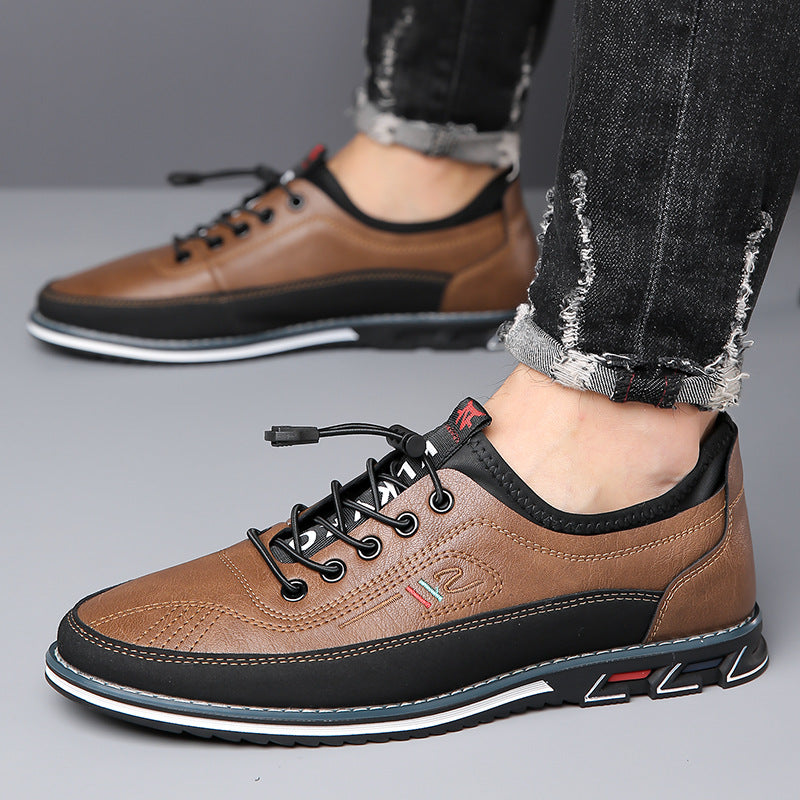 Comfortable Leather Fashion Sneaker for Women with Lace Up Round Toe Contrast Sole Casual Style