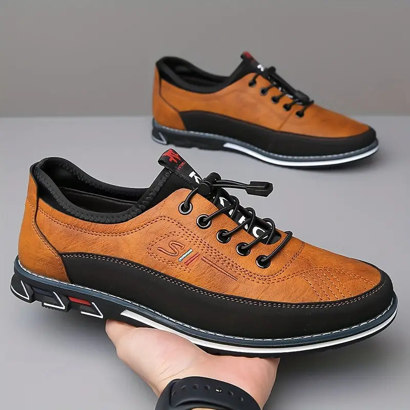Comfortable Leather Fashion Sneaker for Women with Lace Up Round Toe Contrast Sole Casual Style