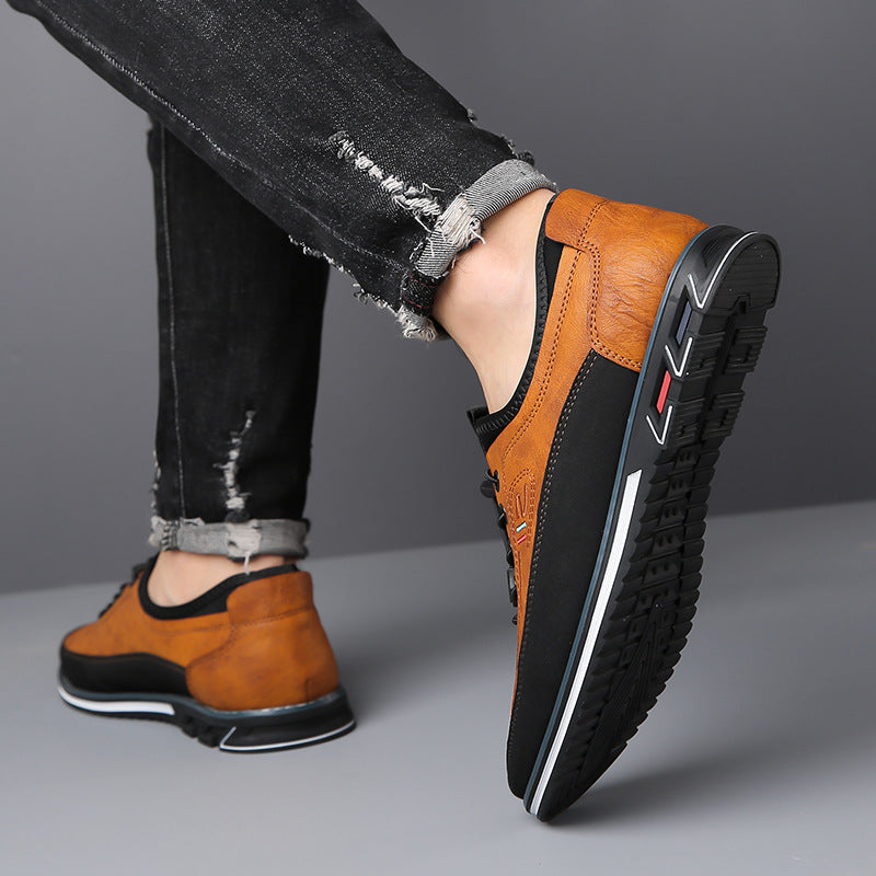 Comfortable Leather Fashion Sneaker for Women with Lace Up Round Toe Contrast Sole Casual Style
