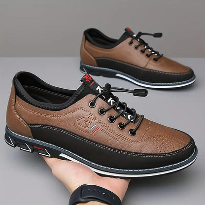 Comfortable Leather Fashion Sneaker for Women with Lace Up Round Toe Contrast Sole Casual Style