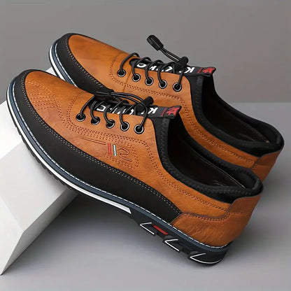 Comfortable Leather Fashion Sneaker for Women with Lace Up Round Toe Contrast Sole Casual Style