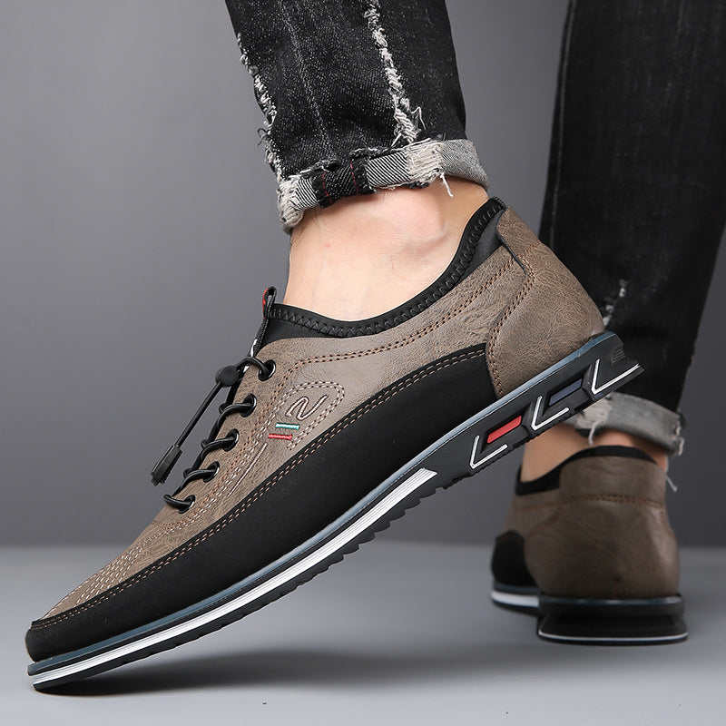 Comfortable Leather Fashion Sneaker for Women with Lace Up Round Toe Contrast Sole Casual Style