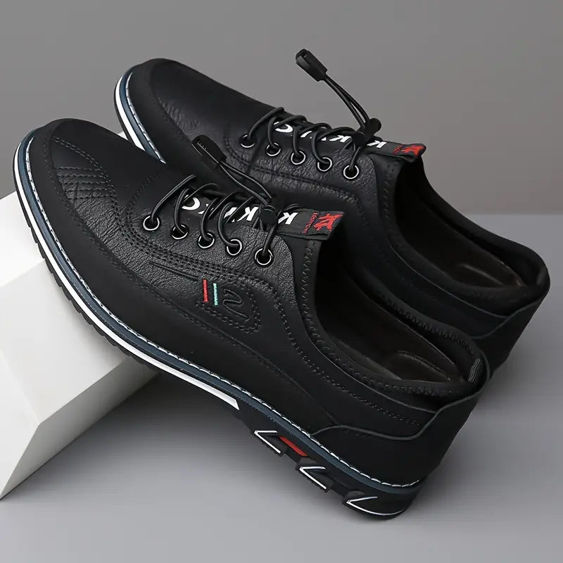 Comfortable Leather Fashion Sneaker for Women with Lace Up Round Toe Contrast Sole Casual Style