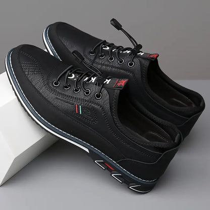 Comfortable Leather Fashion Sneaker for Women with Lace Up Round Toe Contrast Sole Casual Style