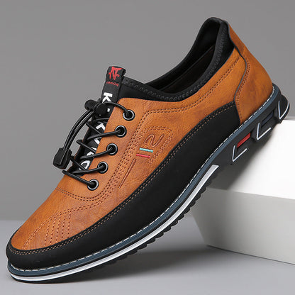 Comfortable Leather Fashion Sneaker for Women with Lace Up Round Toe Contrast Sole Casual Style