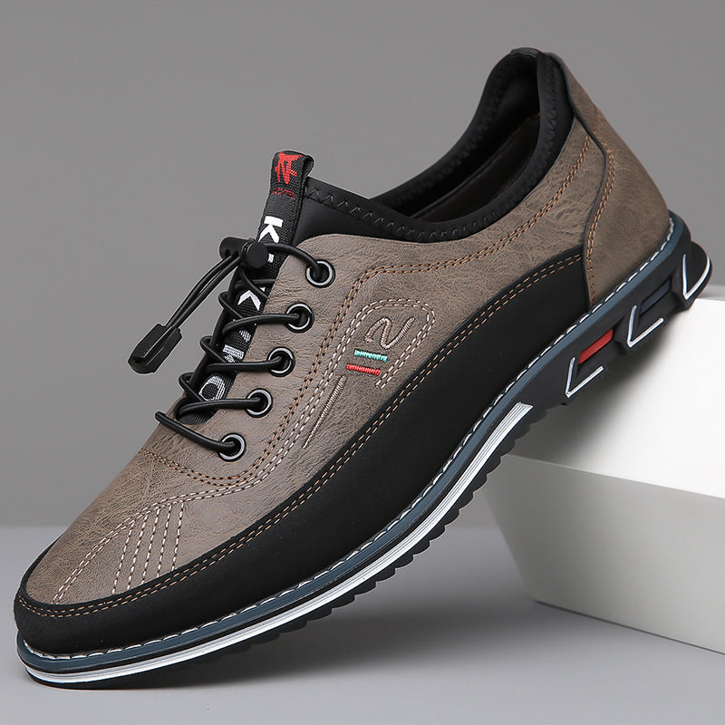 Comfortable Leather Fashion Sneaker for Women with Lace Up Round Toe Contrast Sole Casual Style