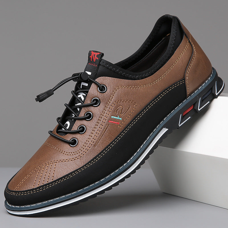 Comfortable Leather Fashion Sneaker for Women with Lace Up Round Toe Contrast Sole Casual Style