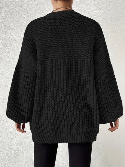 Comfortable Chunky Cardigan Sweater for Women with Open Front Balloon Sleeve Oversized Relaxed Knit Style