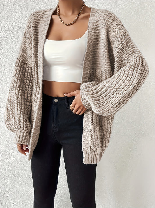 Comfortable Chunky Cardigan Sweater for Women with Open Front Balloon Sleeve Oversized Relaxed Knit Style