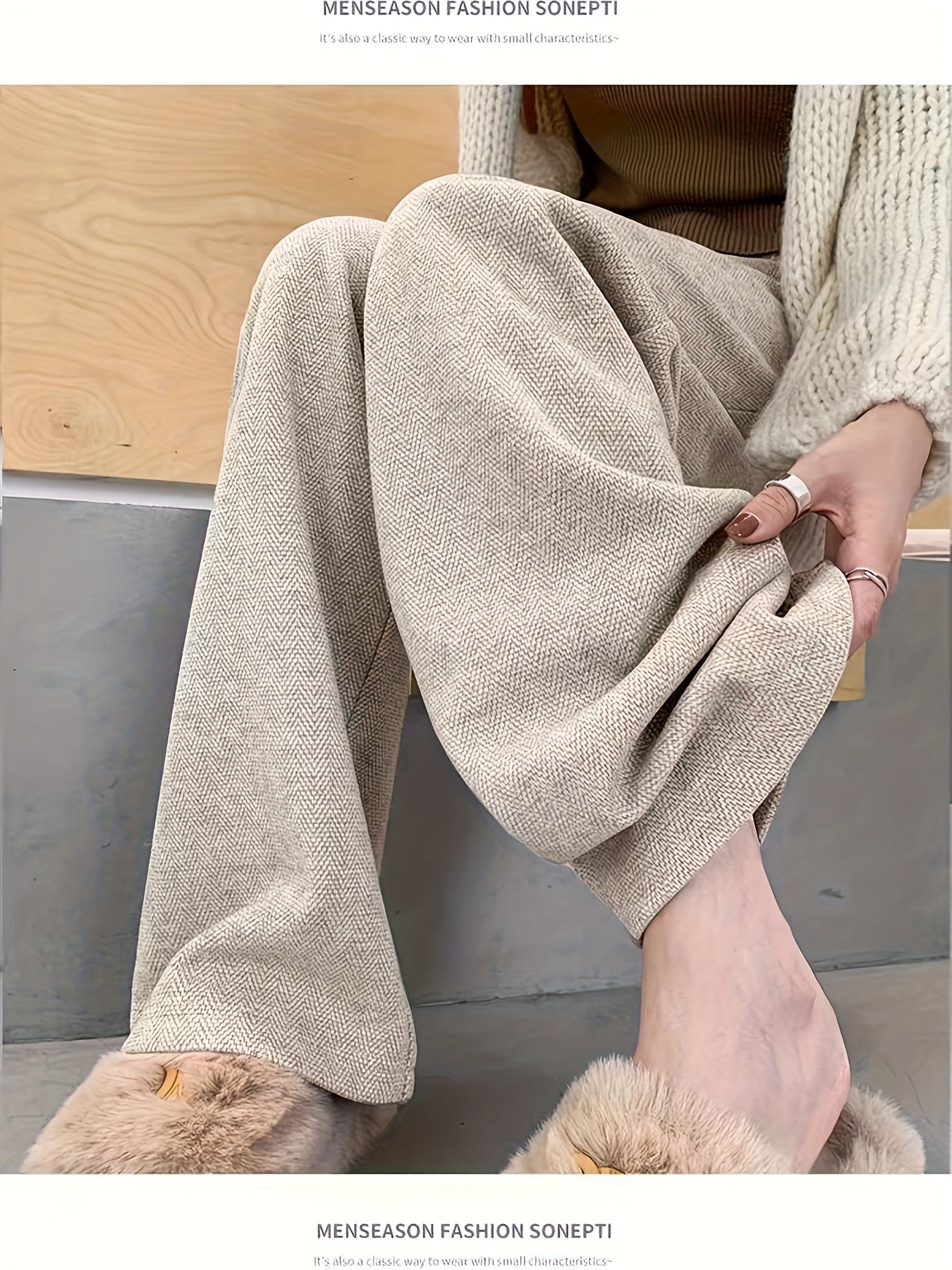 Effortless Herringbone Wide Leg Pant for Women with High Waist Button Front Pleated Tailored Style
