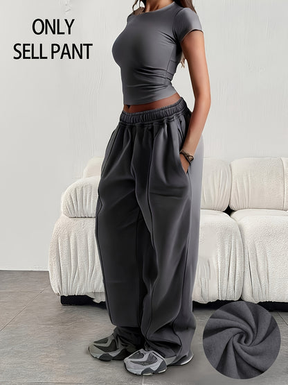 Comfortable Fleece Wide Leg Sweatpants for Women with High Waist Drawstring Relaxed Casual Style