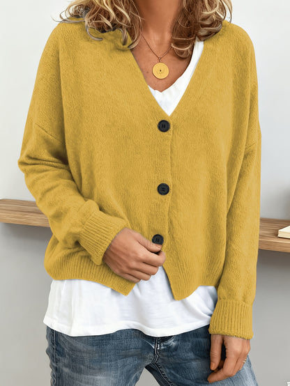 Comfortable Ribbed Knit Cardigan for Women with V Neck Long Sleeve Button Front Relaxed Oversized Style