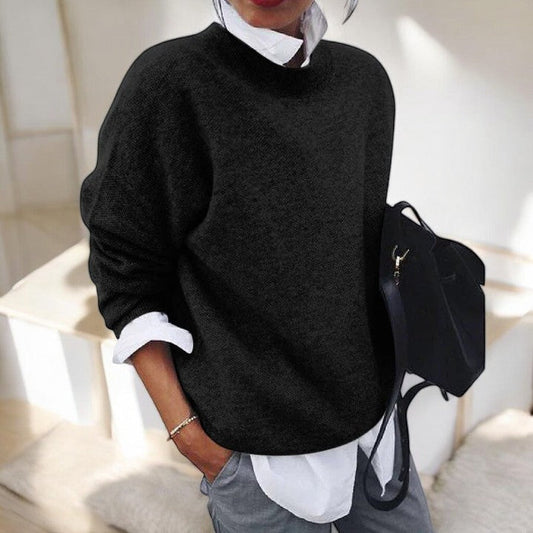 Comfortable Knit Sweater for Women with High Neck Long Sleeve Relaxed Oversized Style
