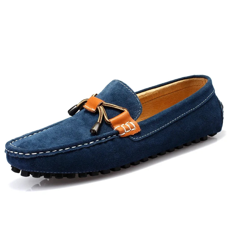 Comfortable Suede Driving Loafer for Women with Moc Toe Bow Lace Rubber Sole Casual Style