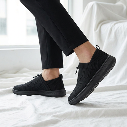 Comfortable Knit Slip On Sneaker for Women with Drawstring Closure Honeycomb Texture Cushioned Sole Casual Style