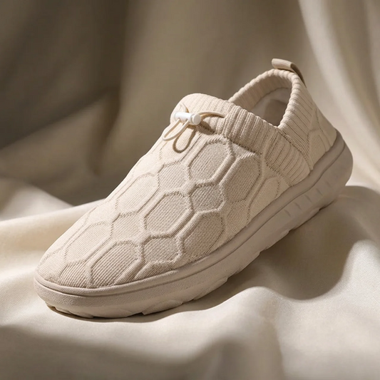 Comfortable Knit Slip On Sneaker for Women with Drawstring Closure Honeycomb Texture Cushioned Sole Casual Style