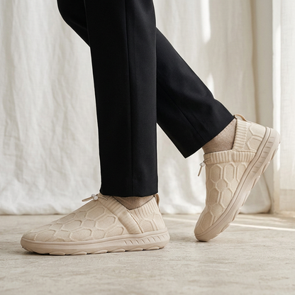 Comfortable Knit Slip On Sneaker for Women with Drawstring Closure Honeycomb Texture Cushioned Sole Casual Style