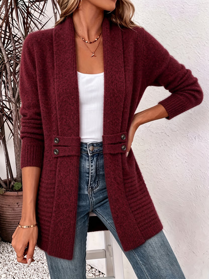 Comfortable Ribbed Cardigan Sweater for Women with Shawl Collar Long Sleeve Button Tab Oversized Knit Style