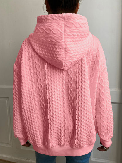 Comfortable Cable Knit Hoodie for Women with Drawstring Hood Long Sleeve Relaxed Oversized Style