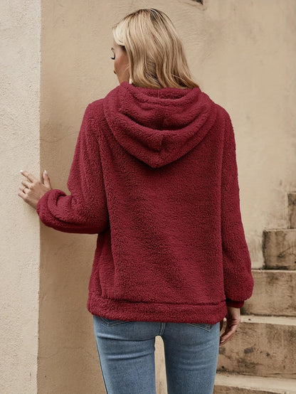 Comfortable Sherpa Fleece Hoodie for Women with Drawstring Hood Long Sleeve Oversized Kangaroo Pocket Casual Style