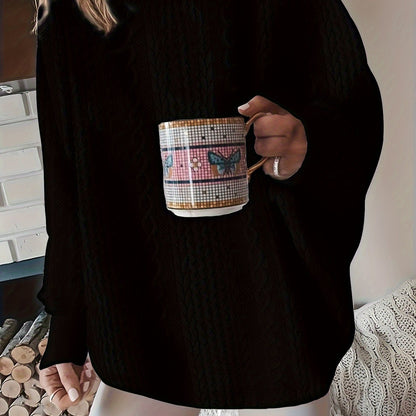 Comfortable Cable Knit Sweater for Women with Round Neck Long Sleeve Relaxed Oversized Knit Style