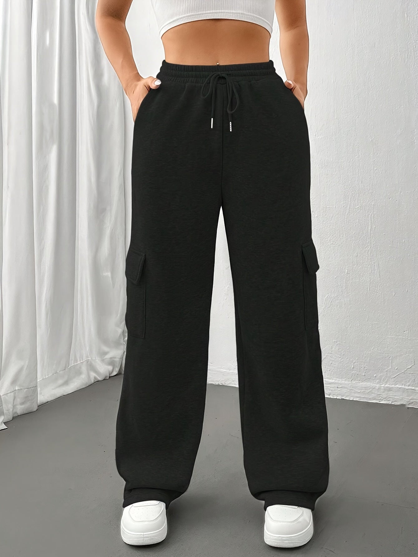 Effortless Cargo Wide Leg Pants for Women with High Waist Drawstring Relaxed Casual Style