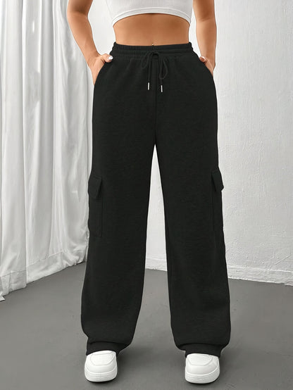 Effortless Cargo Wide Leg Pants for Women with High Waist Drawstring Relaxed Casual Style