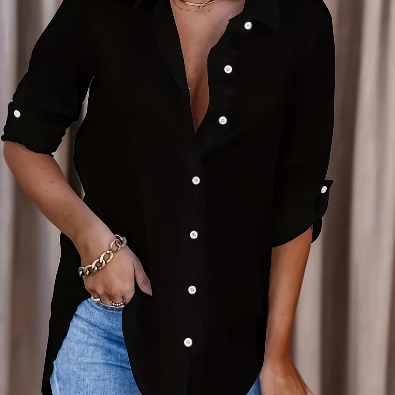 Effortless Button Front Blouse for Women with Collar Long Sleeve Relaxed Oversized Casual Style