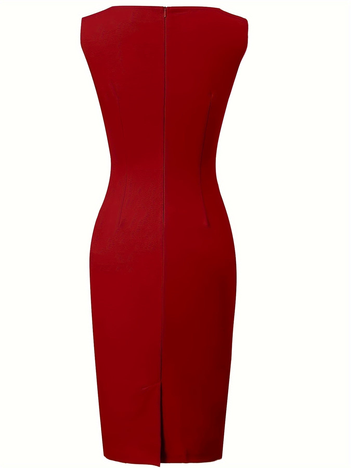 Elegant Contrast Trim Sheath Midi Dress for Women with Notch Neck Sleeveless Crisscross Waist Cocktail Style