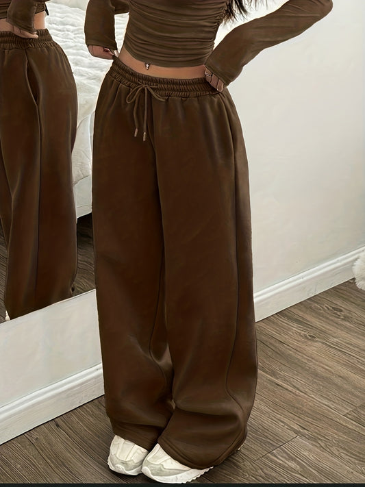 Effortless Coffee Brown Wide Leg Sweatpants for Women with High Waist Drawstring Relaxed Casual Style