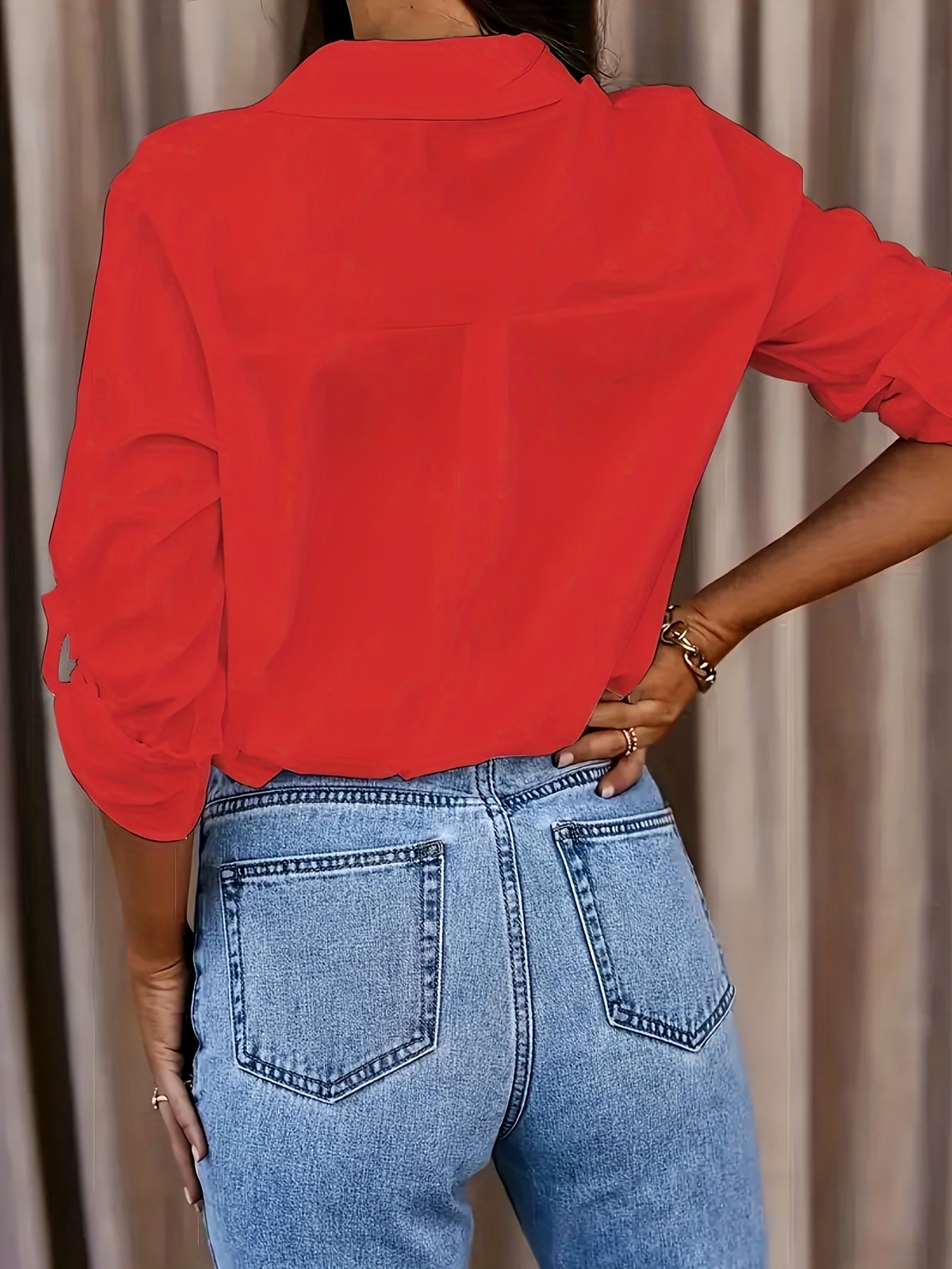 Effortless Button Front Blouse for Women with Collar Long Sleeve Relaxed Oversized Casual Style