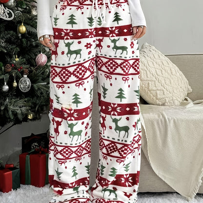 Comfortable Printed Fleece Pajama Pants for Women with High Waist Drawstring Wide Leg Cozy Style